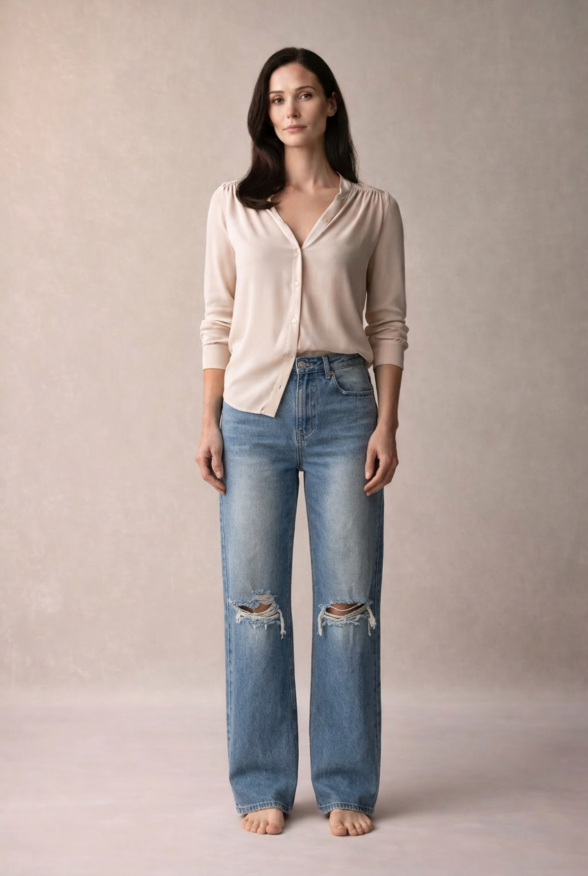 „Clara“ Distressed Wide Denim