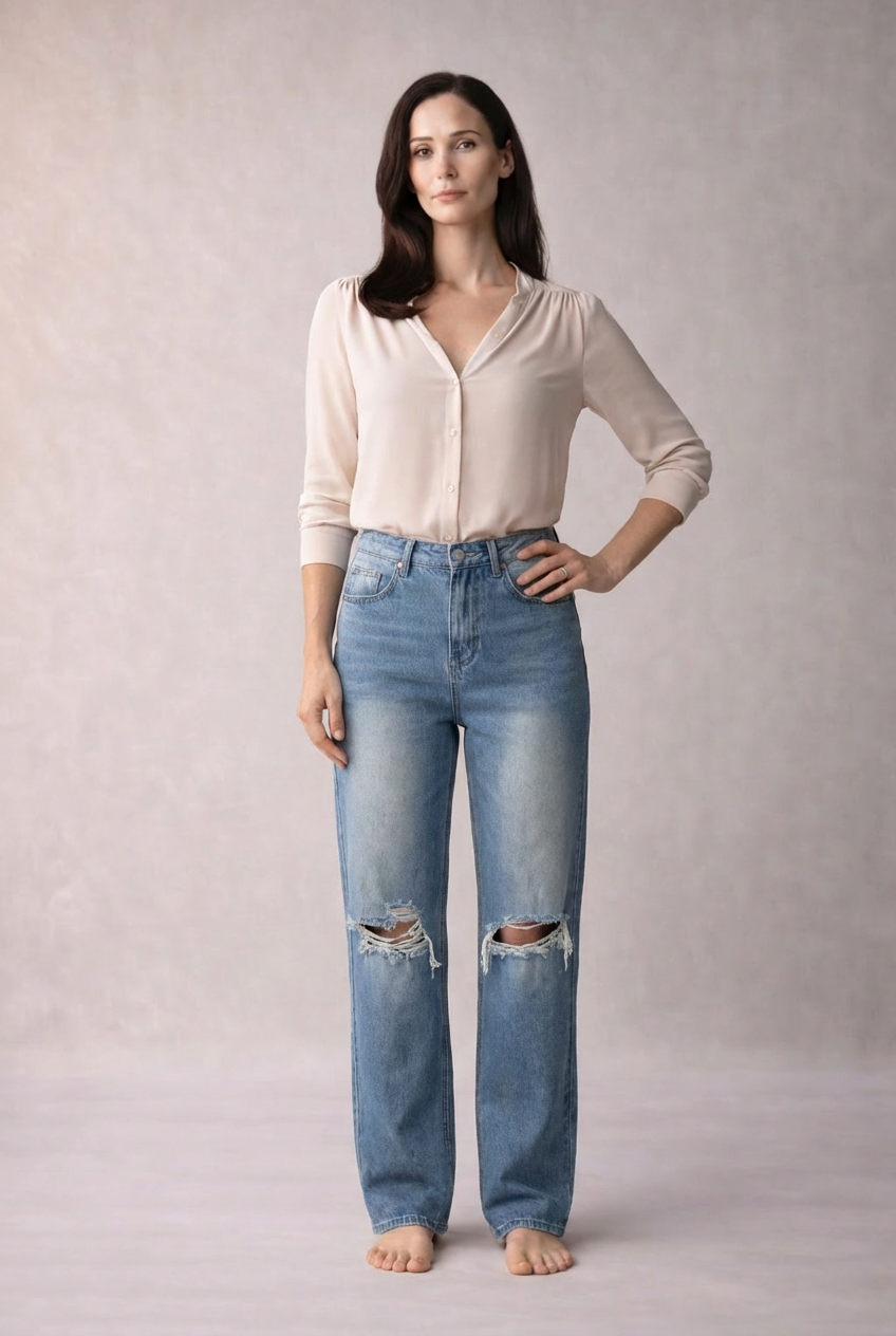 „Clara“ Distressed Wide Denim
