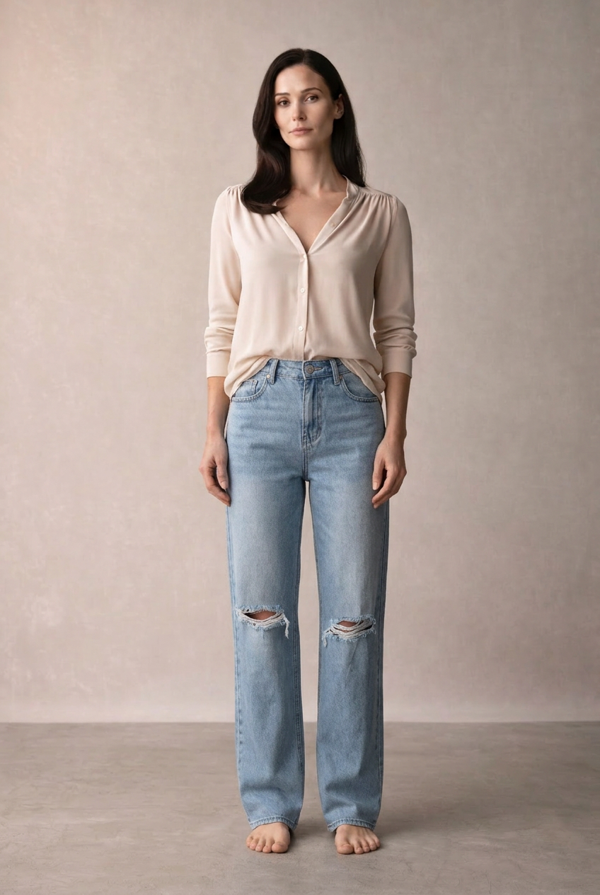 „Clara“ Distressed Wide Denim