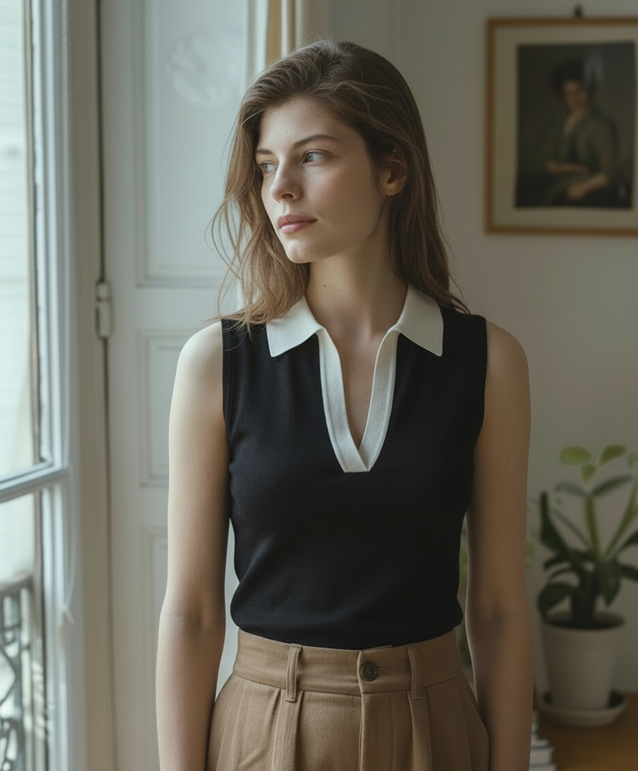 „Noir & Ivoire“ Collared Top